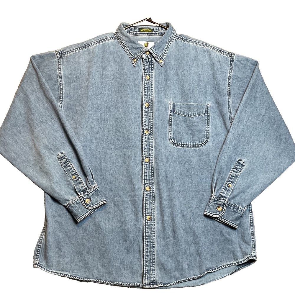 Club Room Denim Shirt Mens XL Blue Cotton Chest Pocket Button Down Long Sleeve